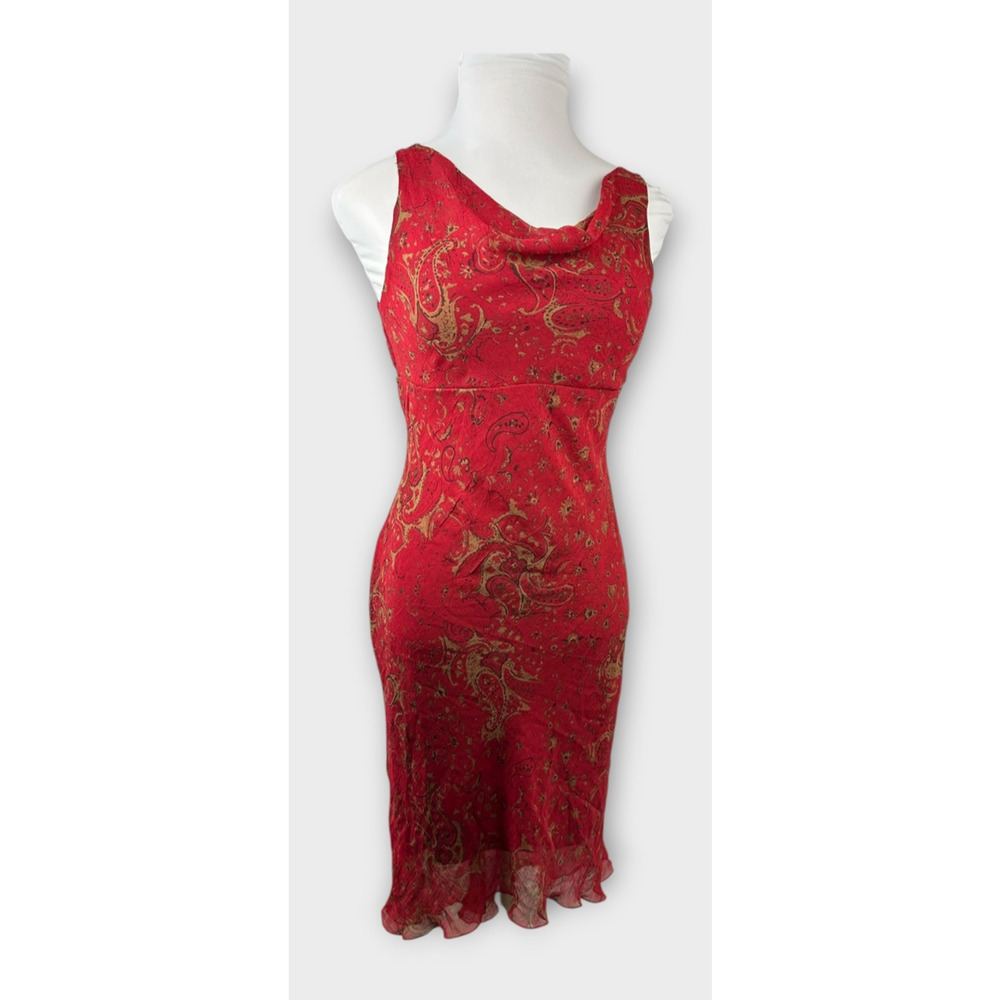 Vintage 90's Y2k B. Darlin Red Floral Paisley Sleeveless Midi Dress Read Size - Picture 15 of 16